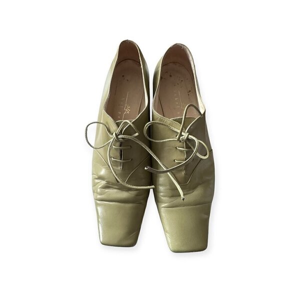 Michel Perry Square Toe Lace Up Flats, Green, Size 37.5 EU - Picture 7 of 13